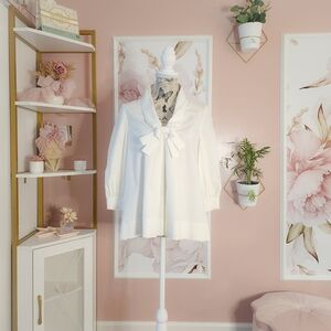 Kate Spade Bow Neck Blouse XS | White Tie Neck Top 3/4 Sleeve Loose Fit